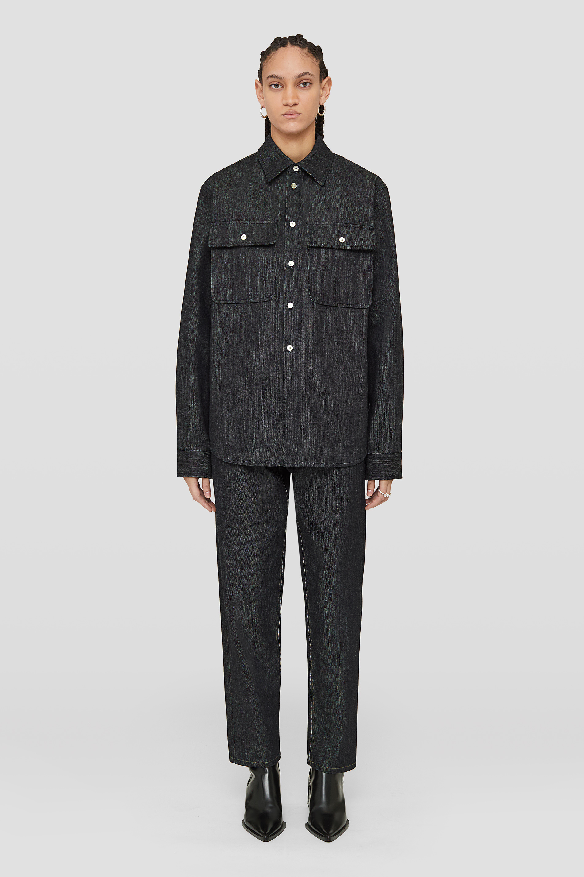 Jil Sander Spread-collar Denim Shirt In Black