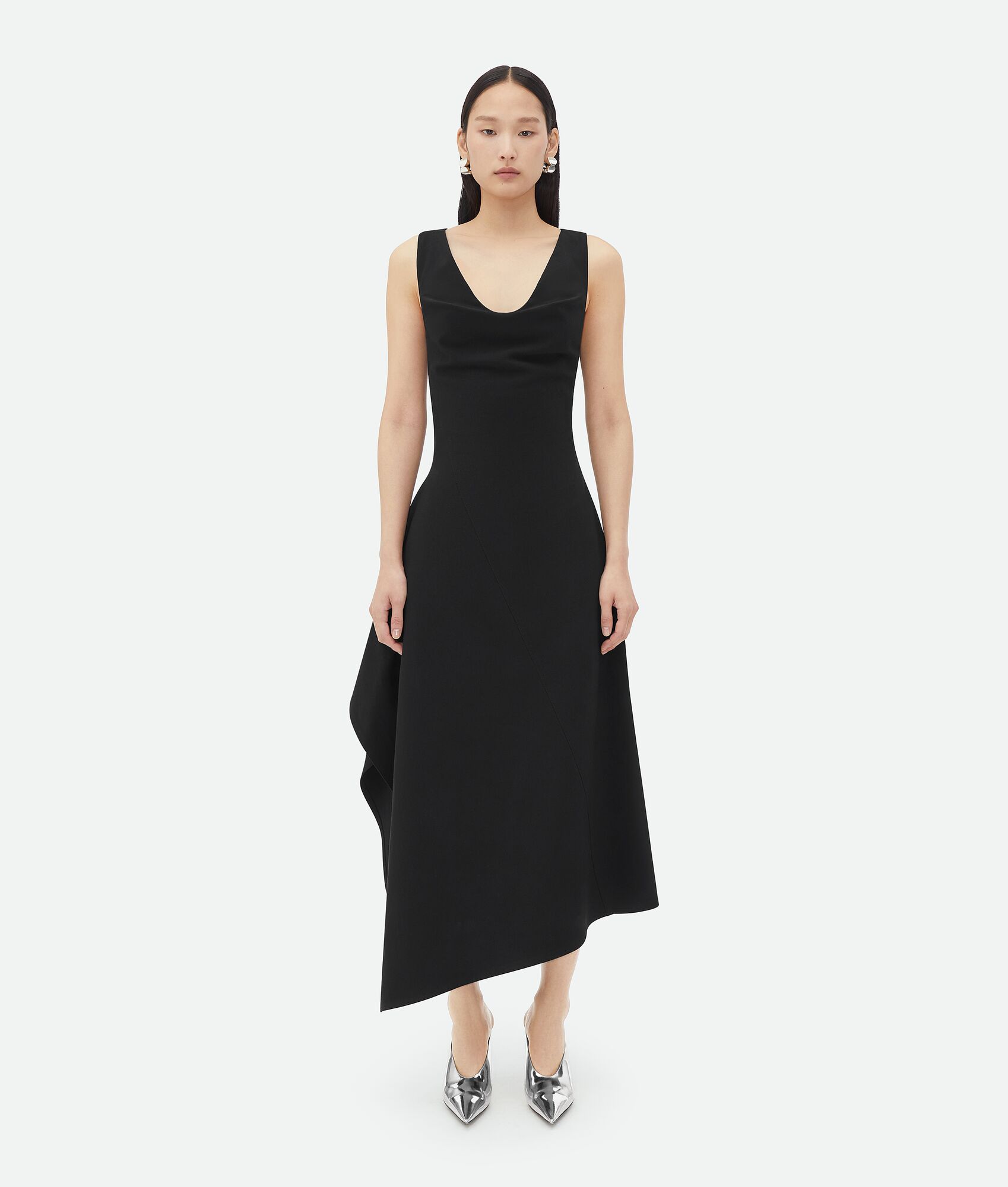 BOTTEGA VENETA ASYMMETRIC FLARED MIDI DRESS