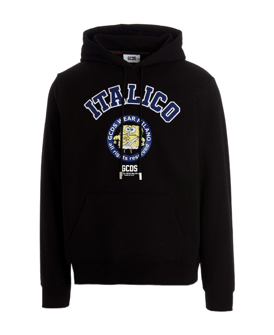 Gcds Graphic Printed Long-sleeved Hoodie In Black