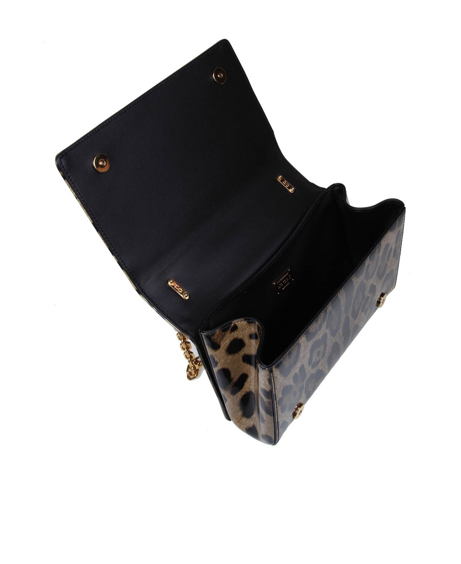 Dolce & Gabbana Dg Girls Shoulder Bag In Leopard-print Shiny Calfskin In Green