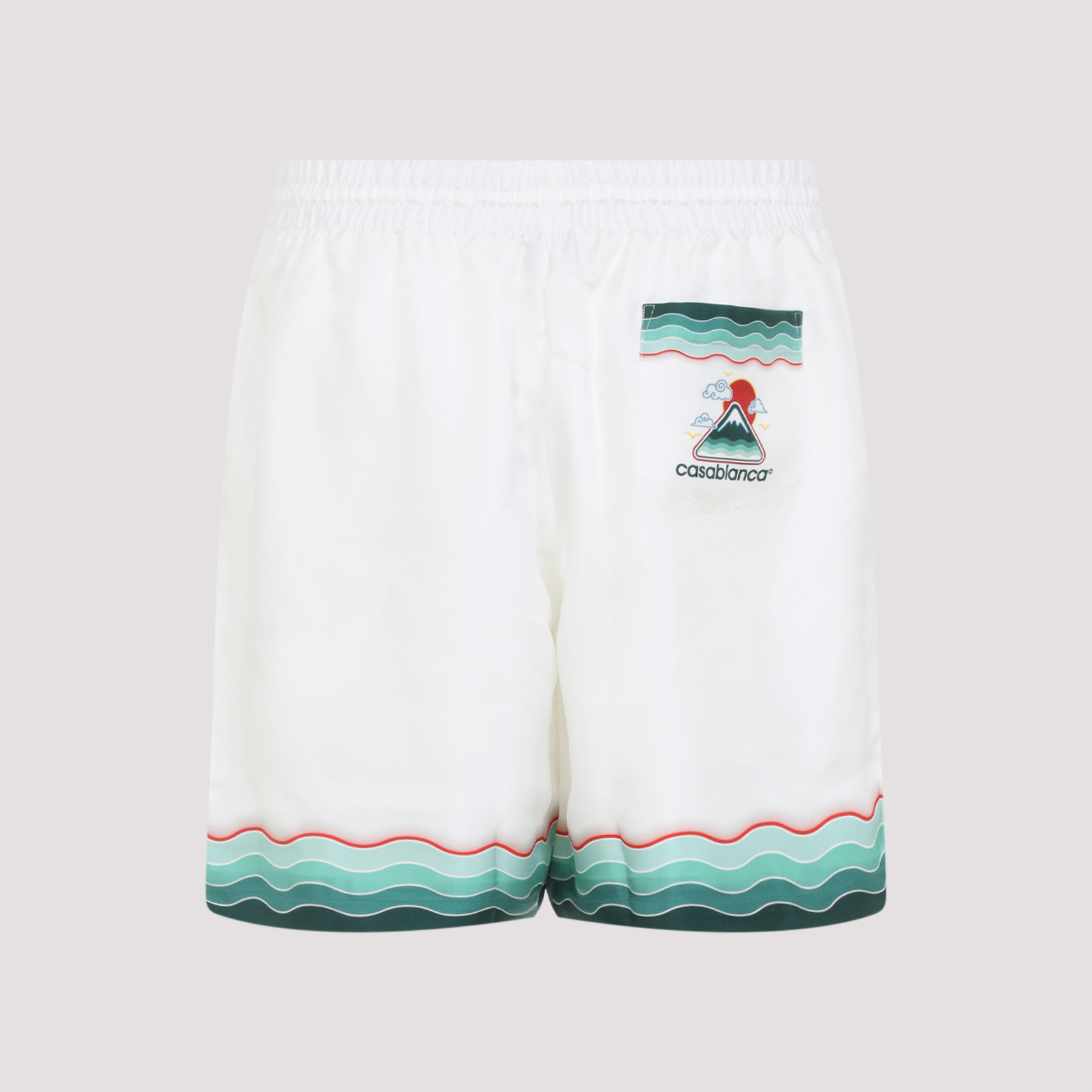Casablanca Silk Twill Drawstring Shorts With Graphic Print In White