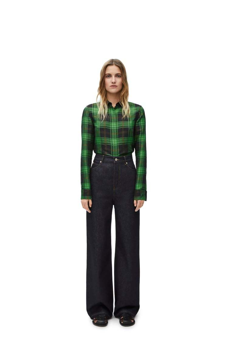 Loewe Lapel Plaid Shirt In Green