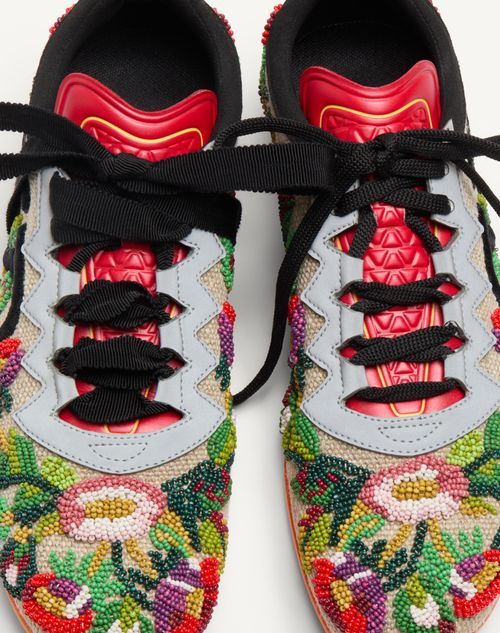 Valentino Garavani Embellished Canvas Chromathon Sneakers In Multicolor