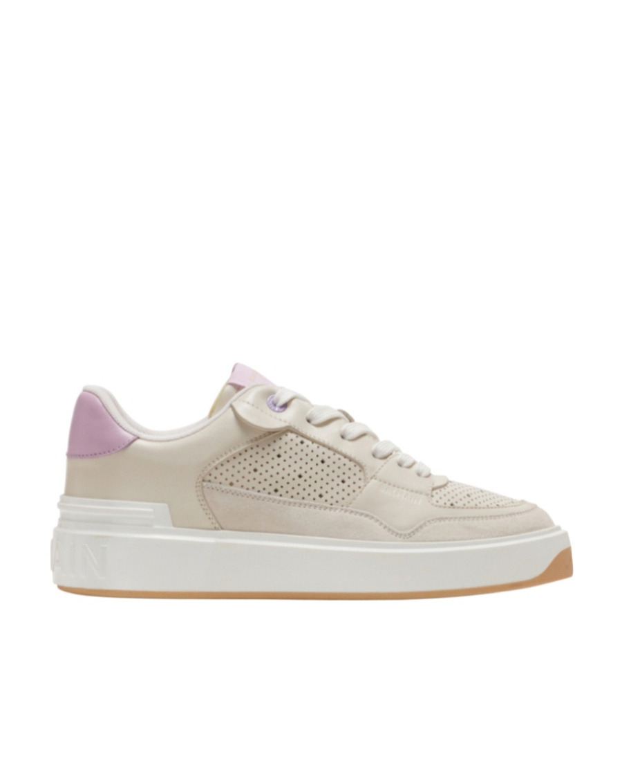 Shop Balmain B-court Flip Leather Trainers In Nude