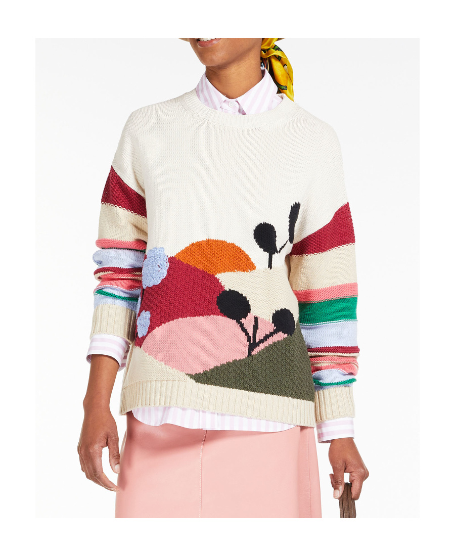 Weekend Max Mara Logo Round Neck Sweater In Multicolor