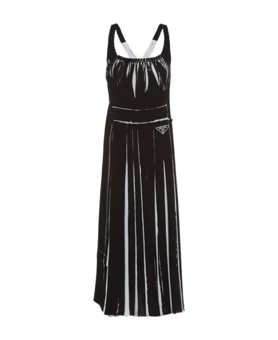 Prada `re-edition` Printed `sablé` Dress In Black