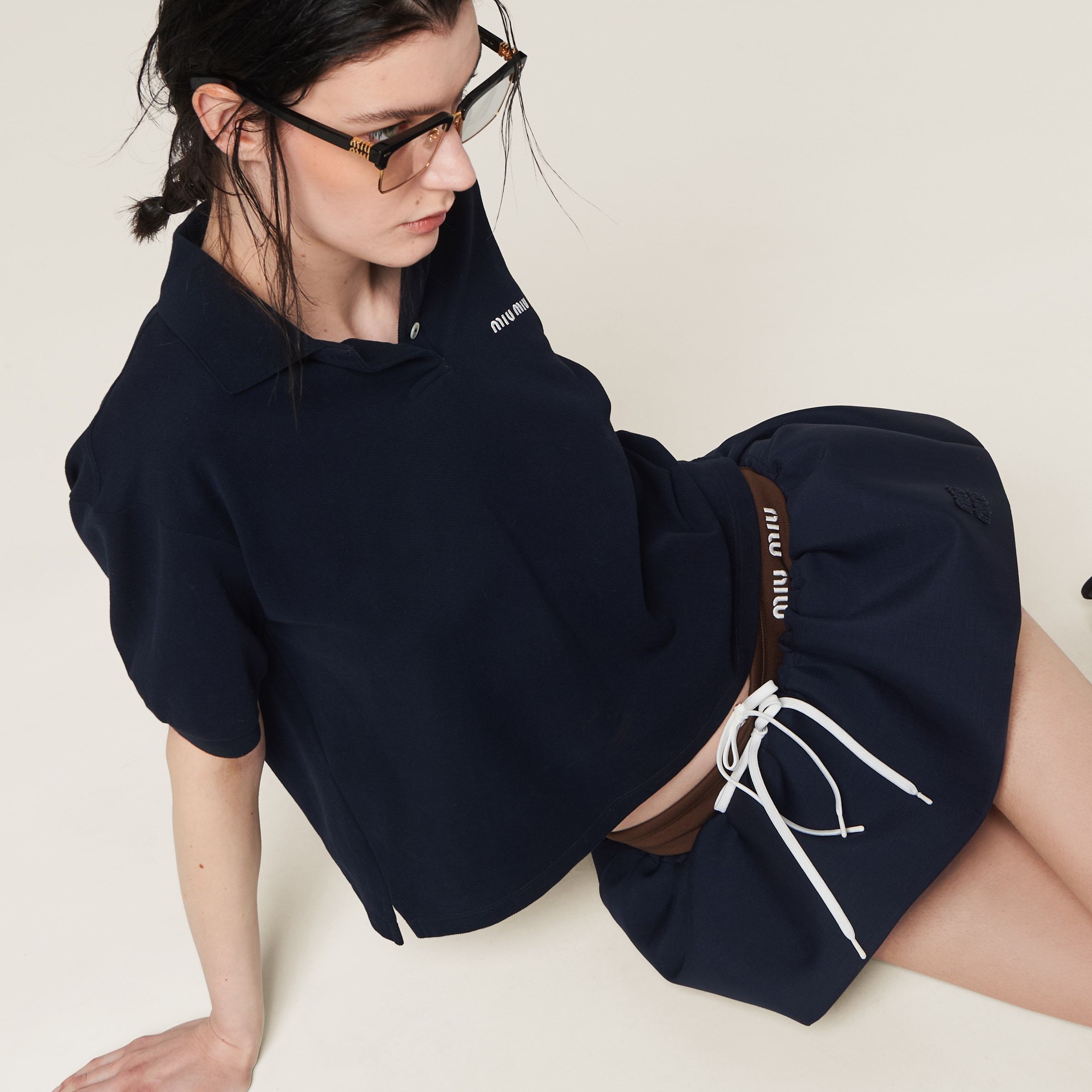 Miu Miu Logo-appliqué Wool Miniskirt In Blue