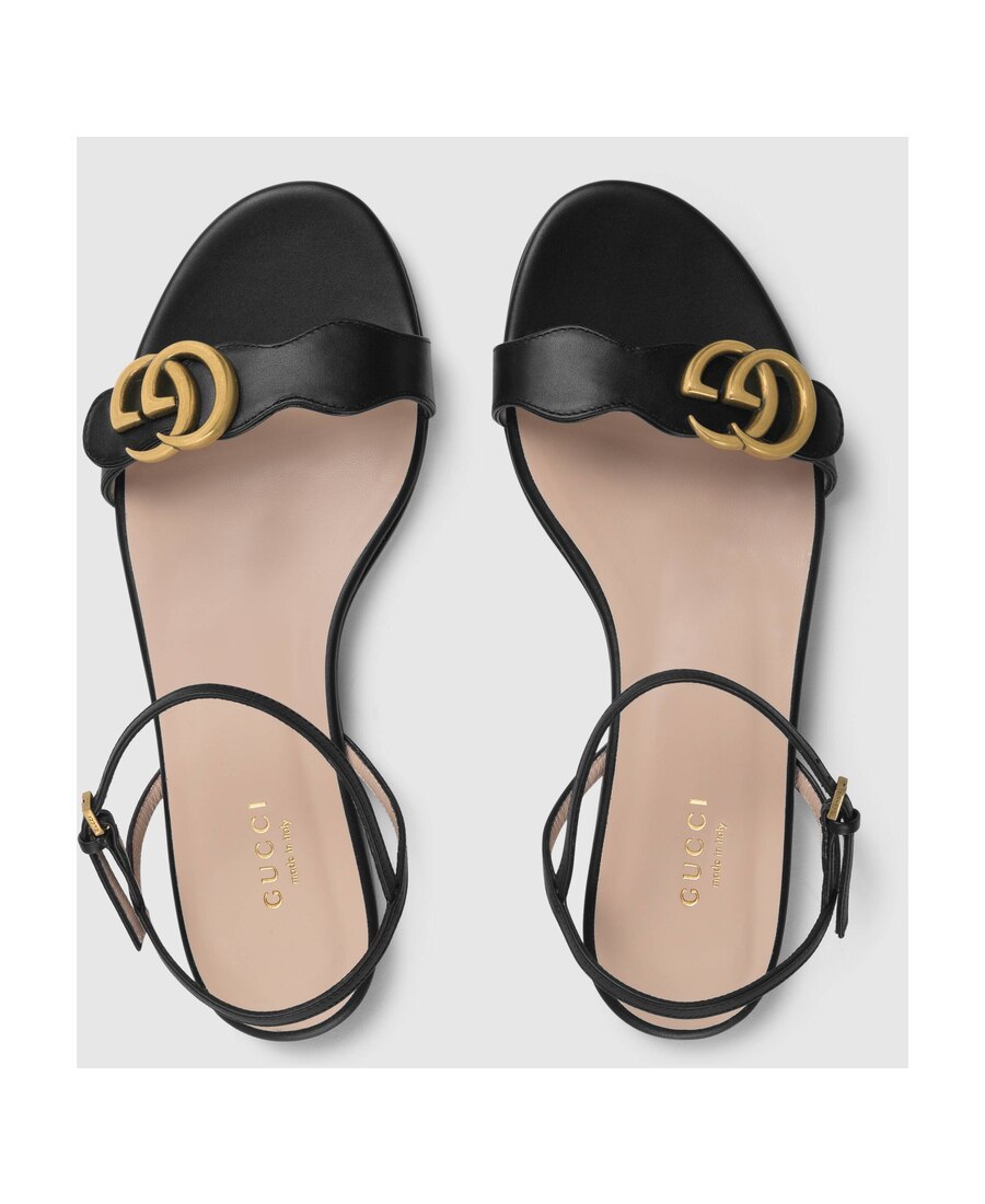 Gucci Double G Leather Sandals In Black