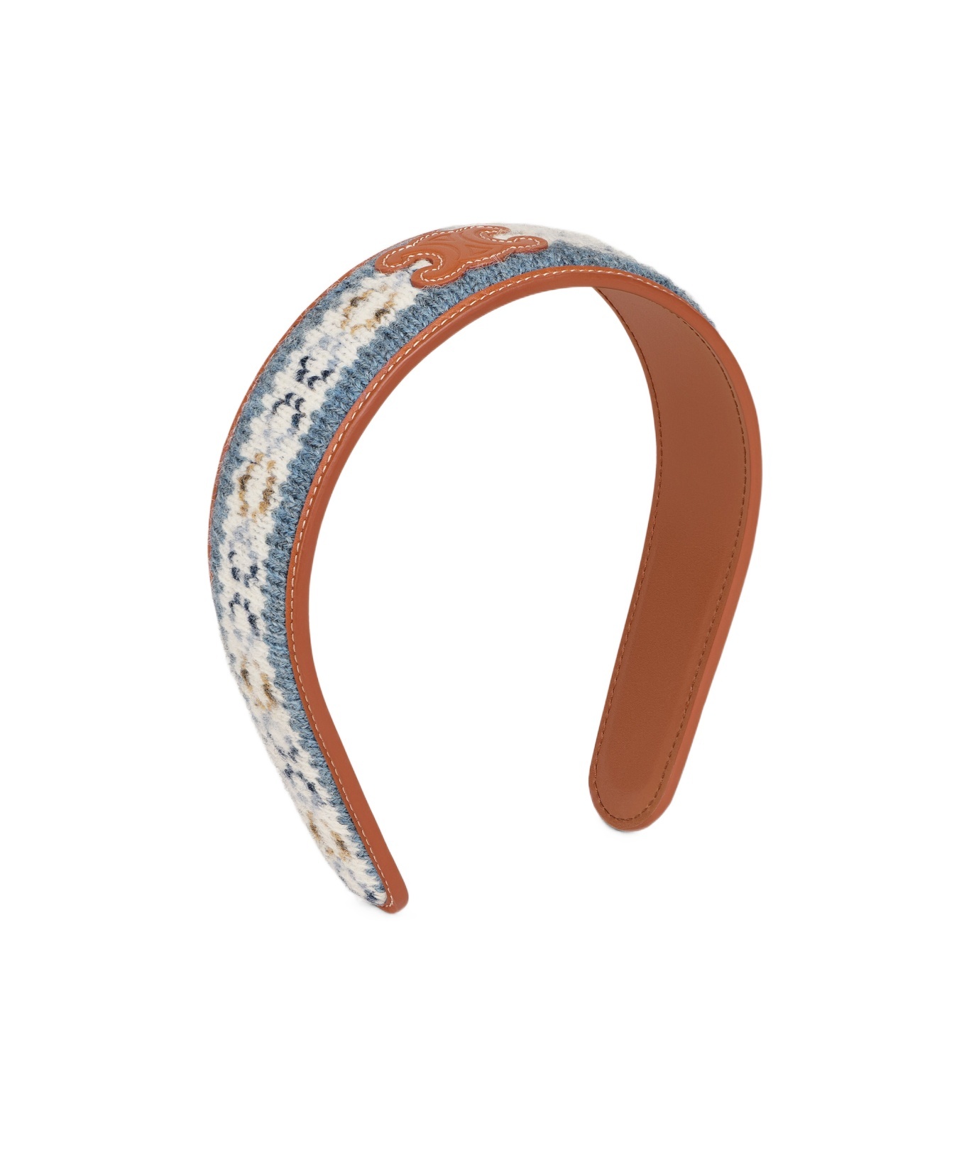 Celine Triomphe Wool Headband In Blue/tan