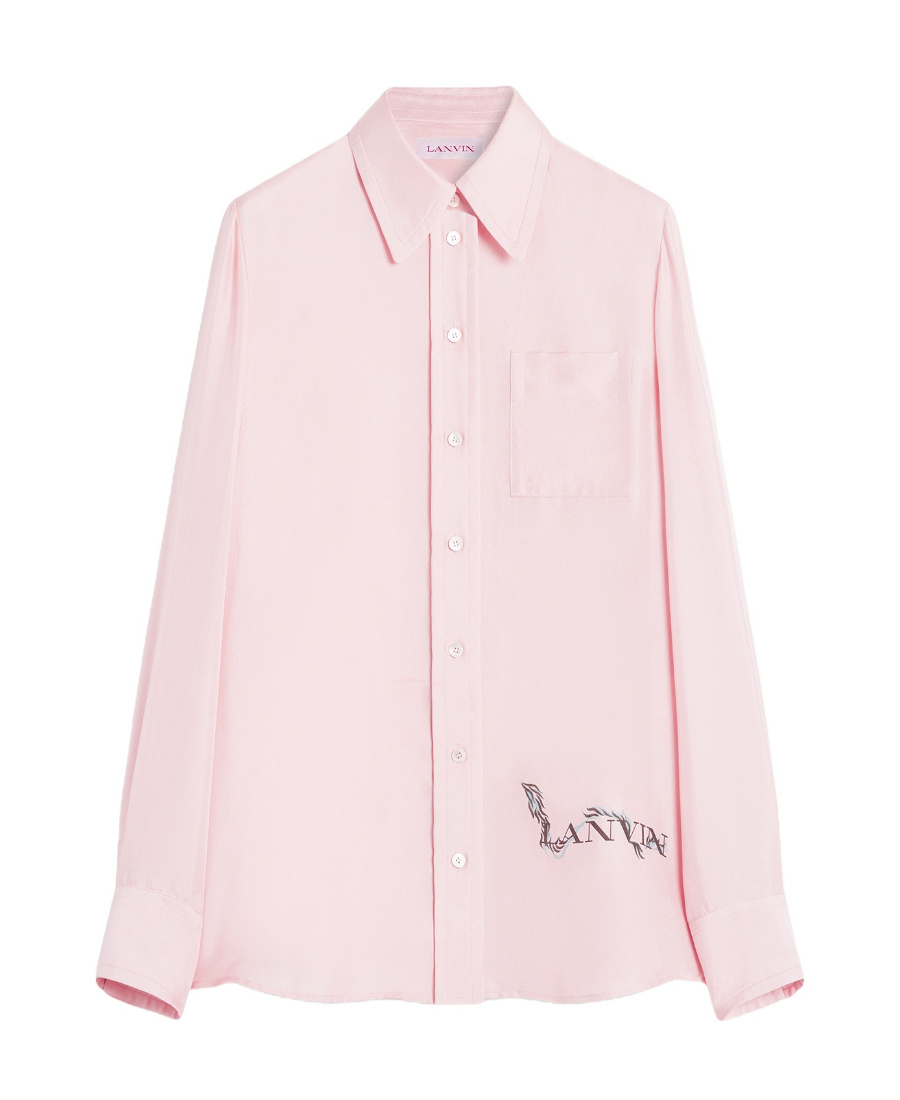 Lanvin Logo Printed Curved Hem Shirt In Nude