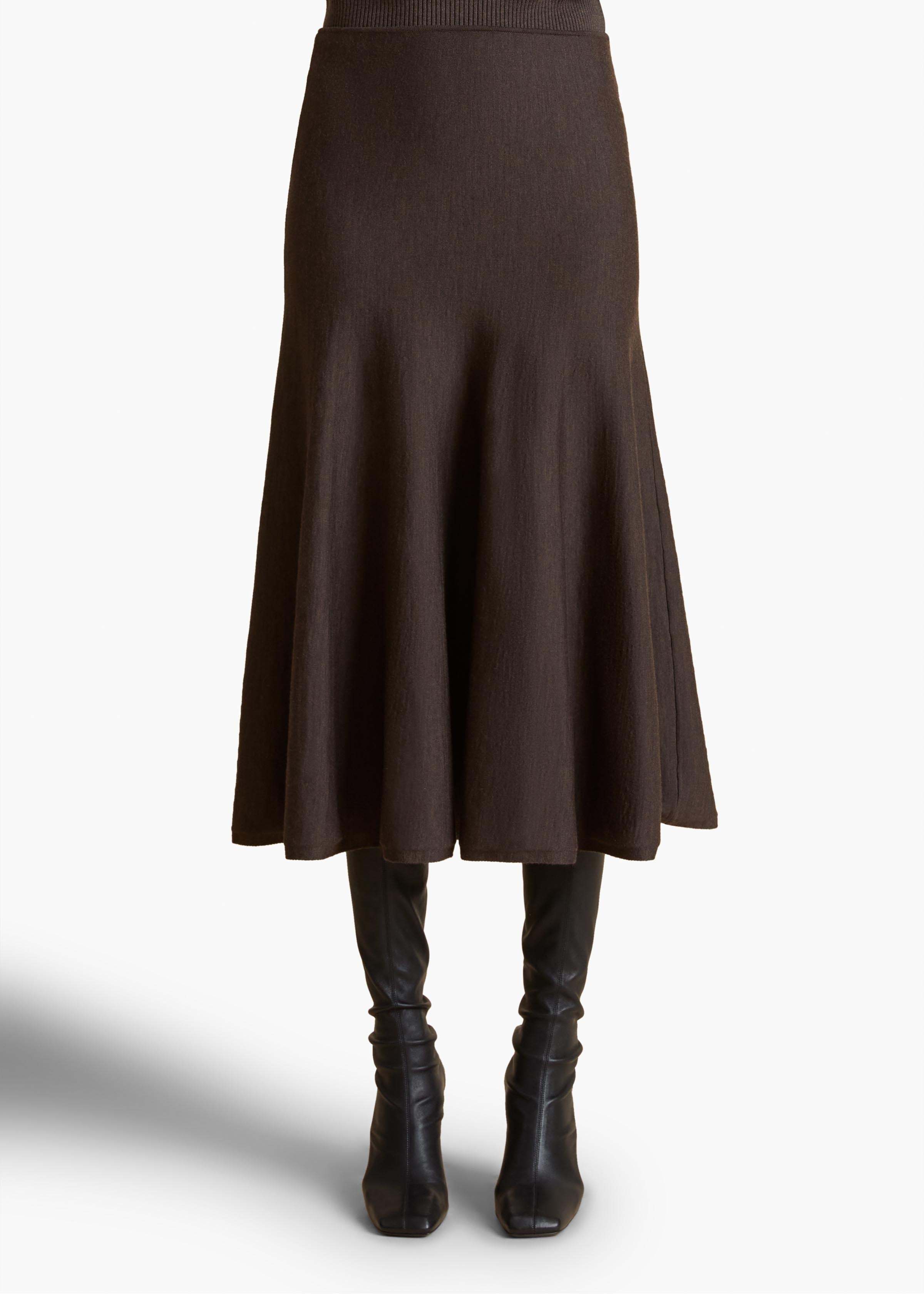Khaite Mayu Fine Wool Blend Knit Midi Skirt In Black