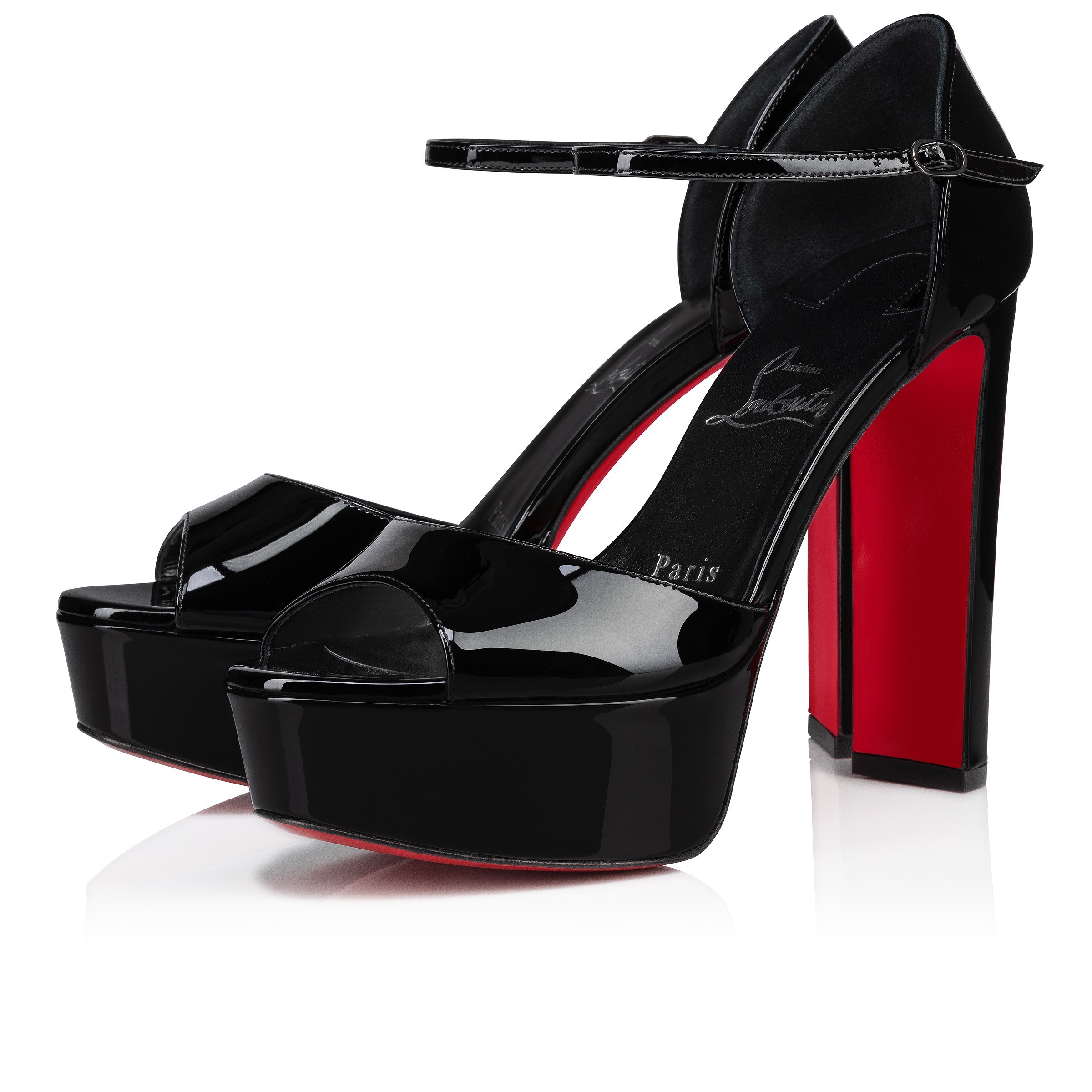 Christian Louboutin Sandaloo Patent Red Sole Platform Sandals In Black