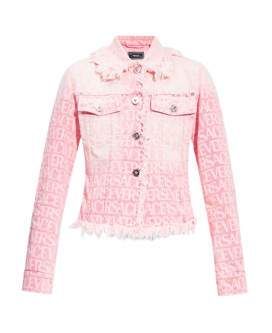 Versace Monogram-jacquard Cotton Denim Jacket In Pink