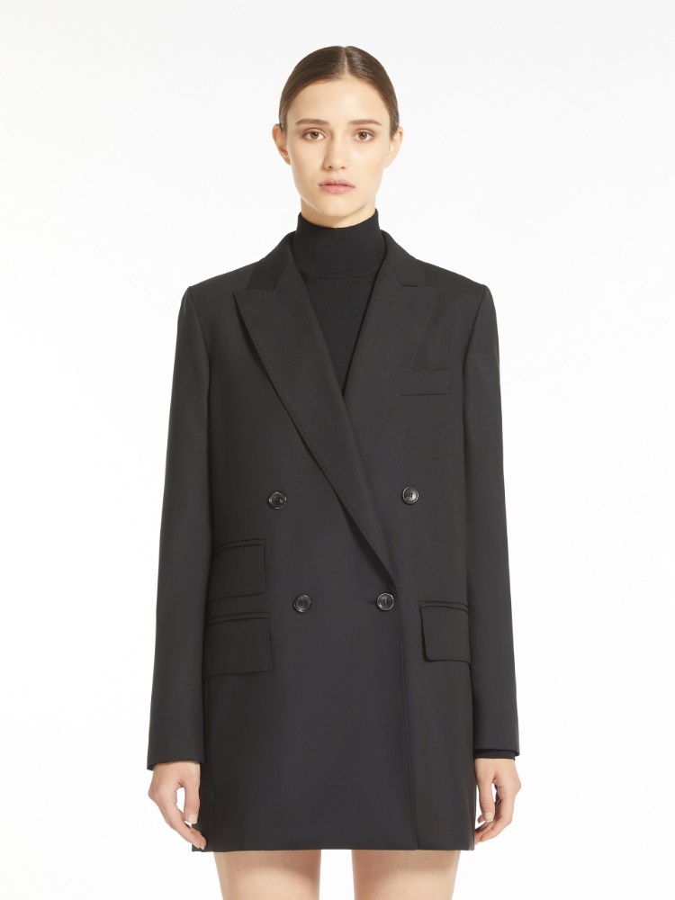 Shop Max Mara Double-breasted Wool Blazer In Black