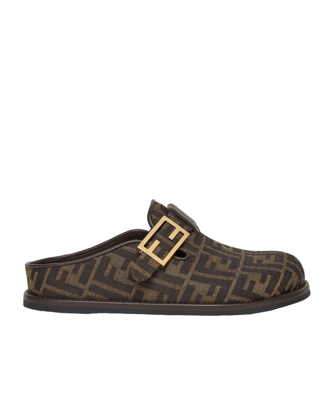 Fendi Round-toed Sabots With Ff Strap In Black