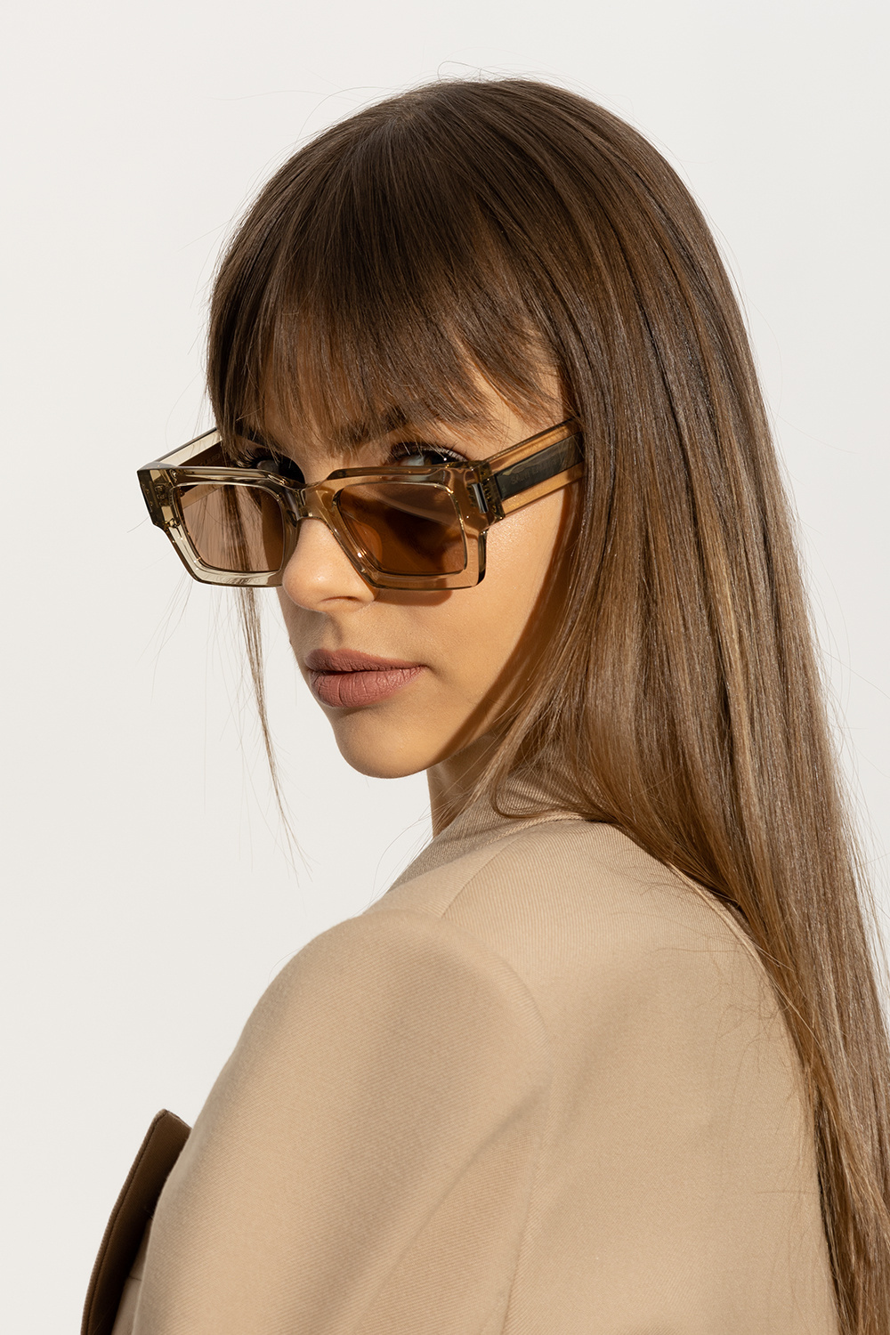 Saint Laurent Womens Yellow Ys000468 Rectangle-frame Acetate Sunglasses In Nude