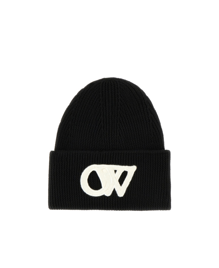 Off-white Logo-appliqué Wool Beanie In Black