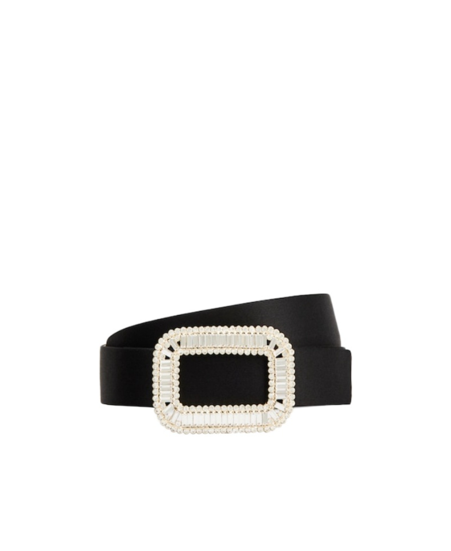 Roger Vivier Pilgrim Silk Satin Belt In Gray