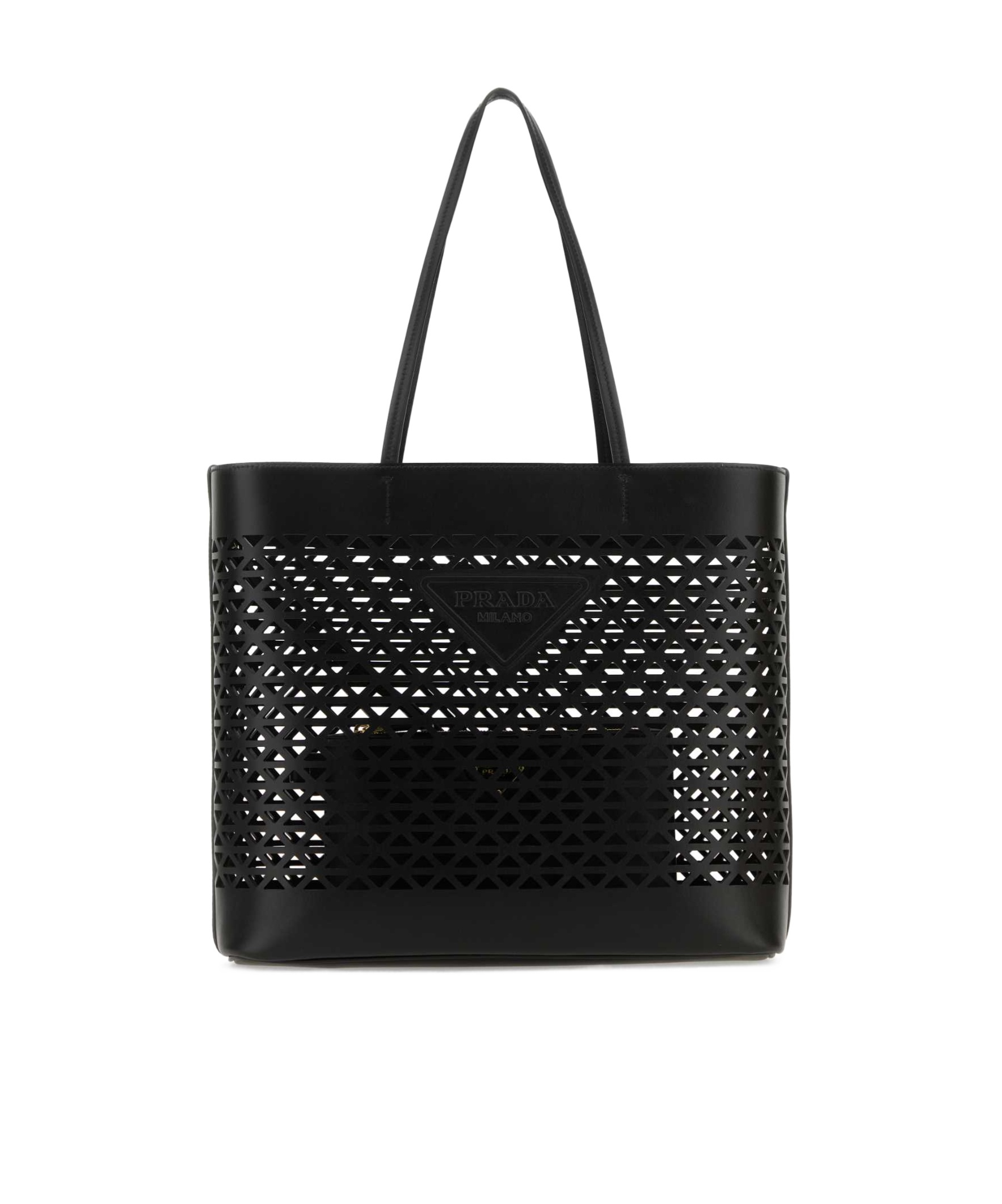 Prada Large Perforated Leather Tote Bag In Black