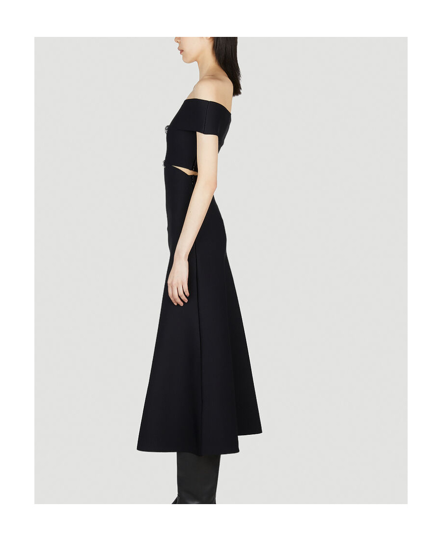 Alexander Mcqueen Off-shoulder Flared Midi Dress In Black