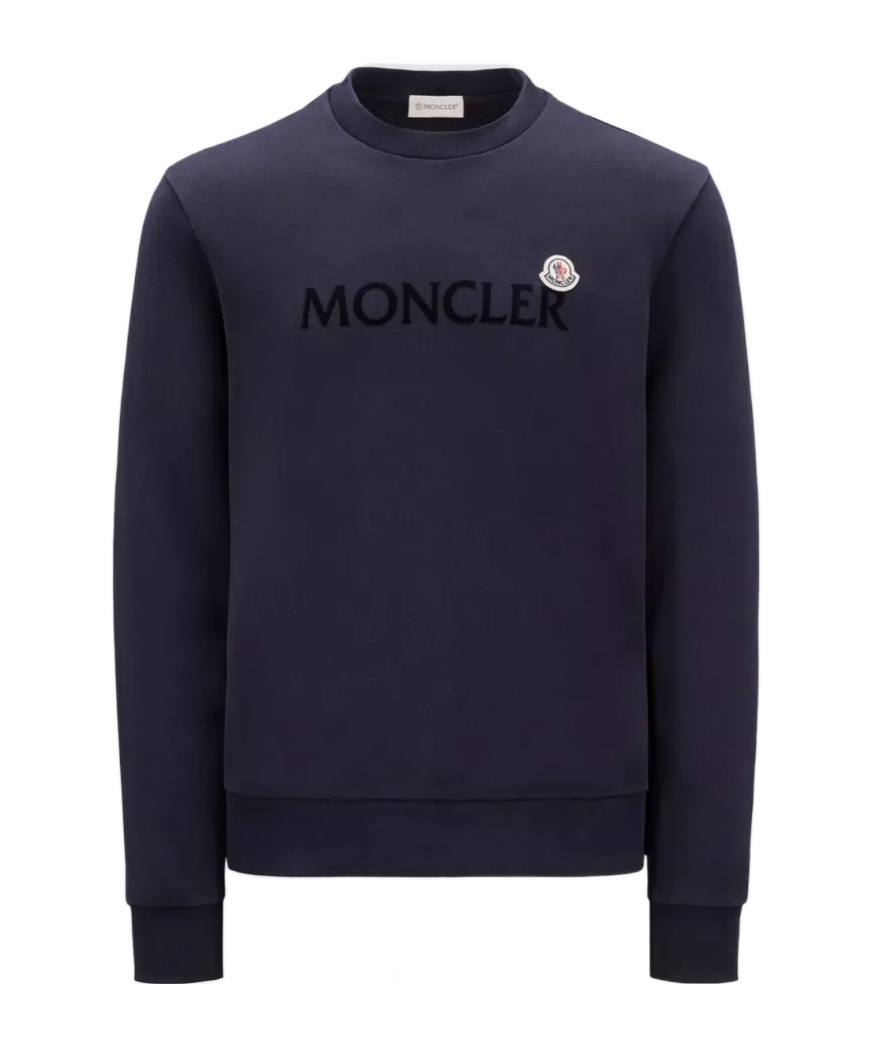 Moncler Flocked-logo Cotton Sweatshirt In Blue