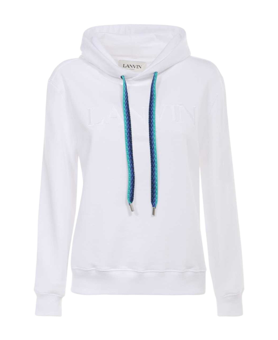 Lanvin Logo-embroidered Drawstring Hoodie In White