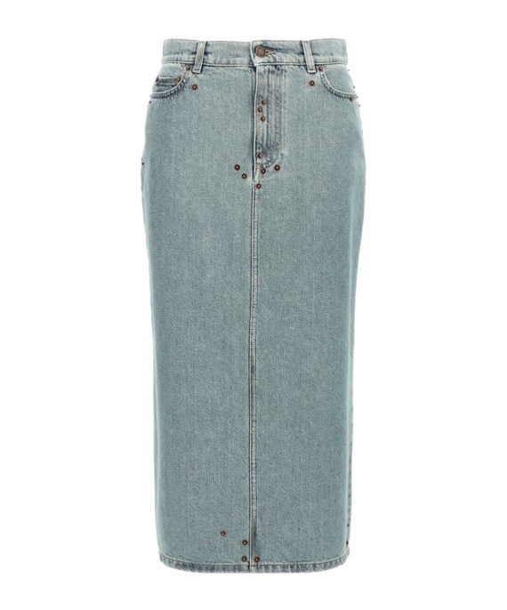 Moschino Women Rivets Denim Skirt In Blue