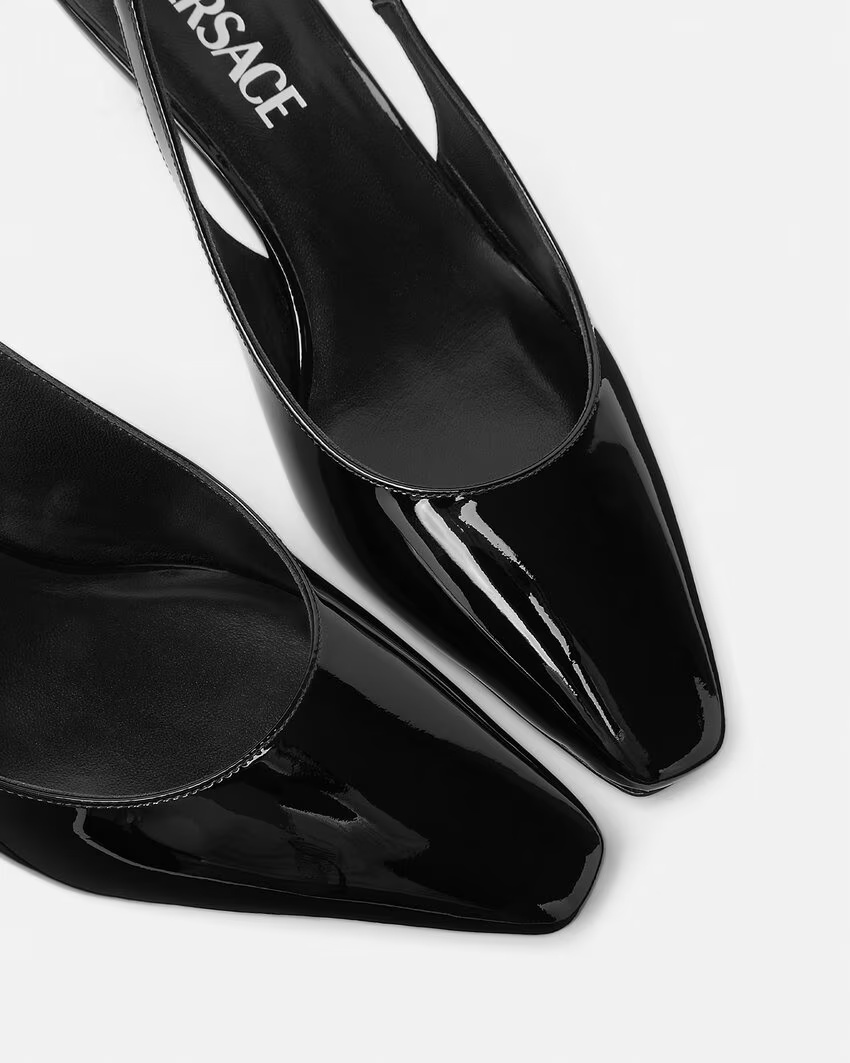 Versace Black Leather High Heel Pumps In Black