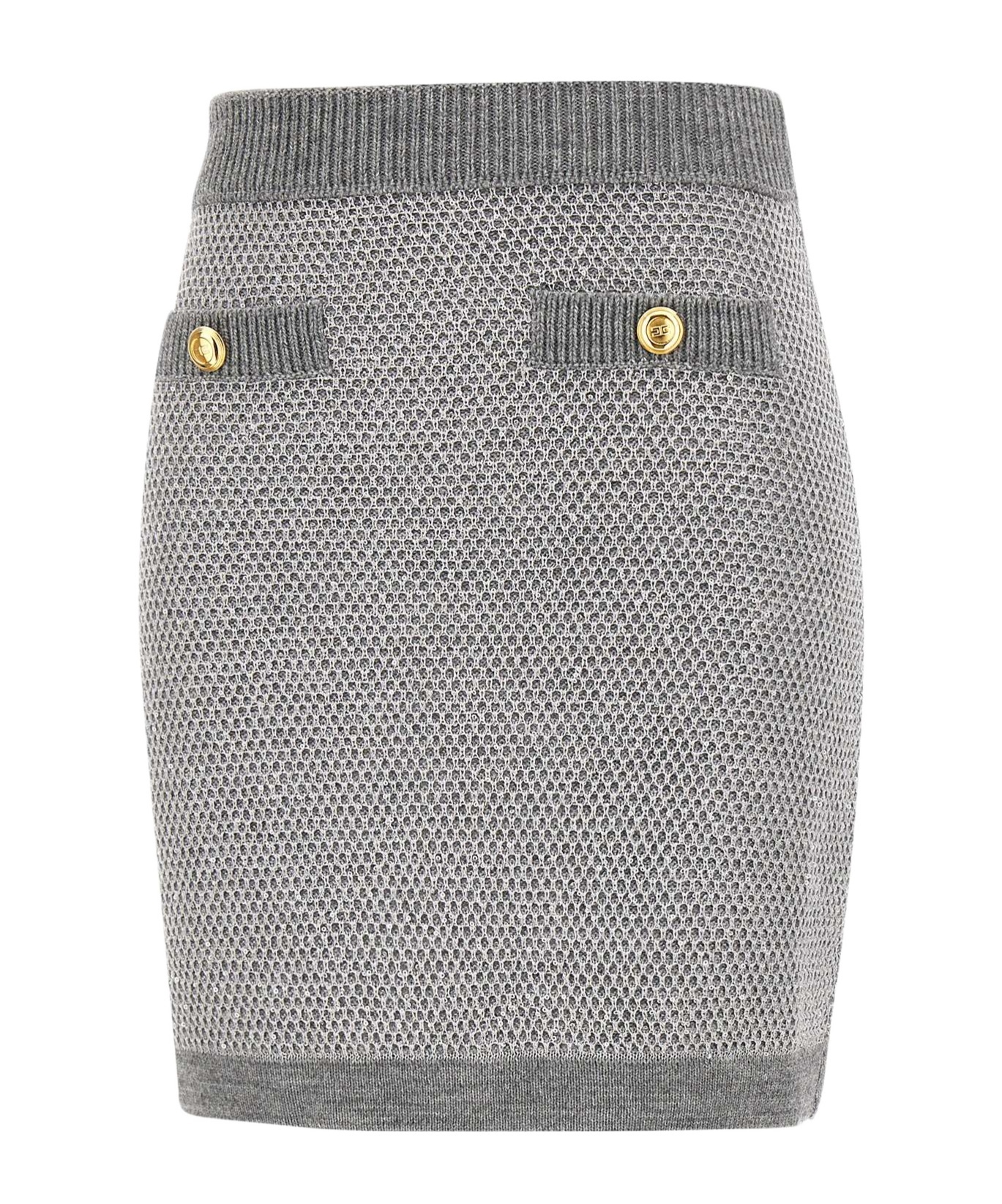 Elisabetta Franchi Short Knitted Skirt With Sequins In Gray