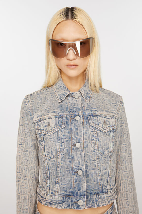 Acne Studios Logo Cropped Denim Jacket In Blue