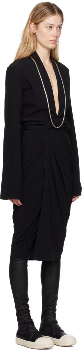 Rick Owens Black Porterville Wrap Midi Dress In Black