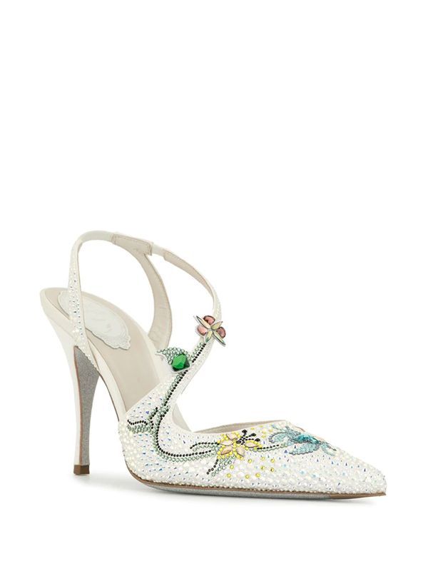 René Caovilla Flora Pointed Pumps In White