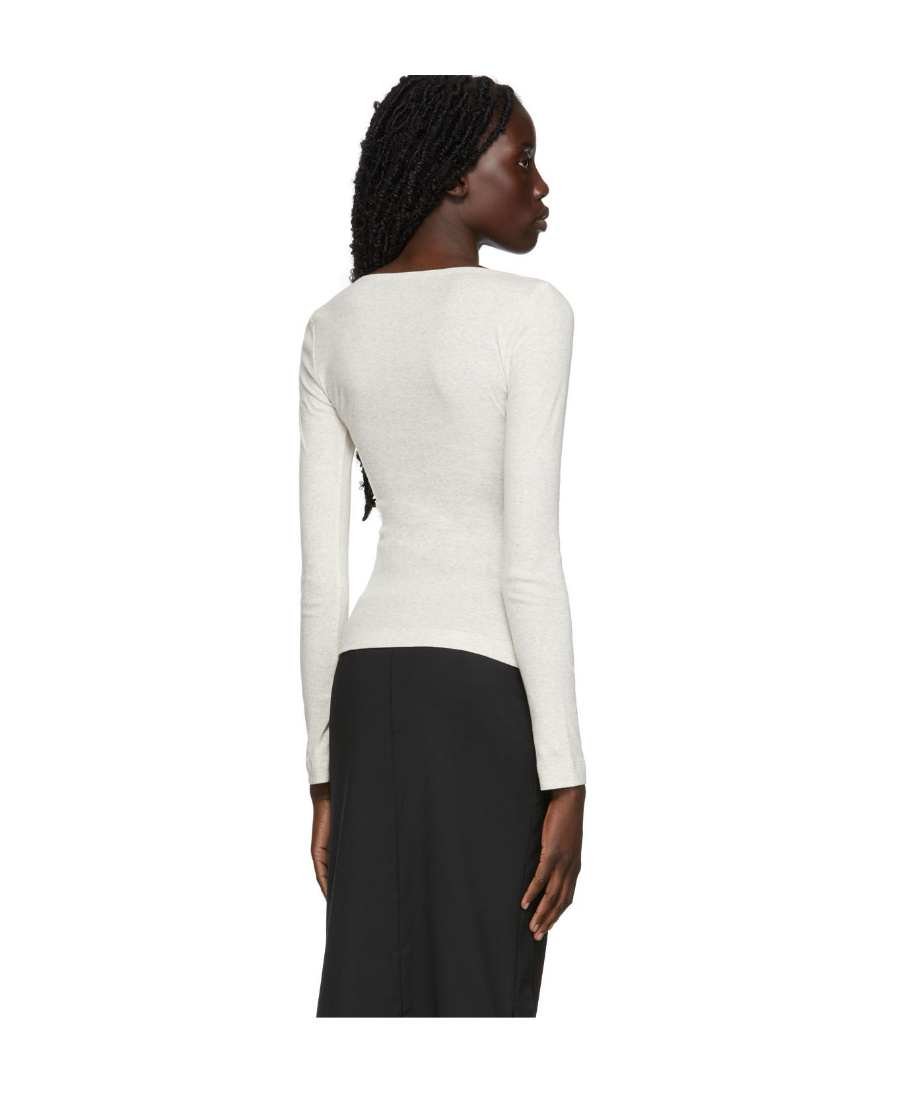 Rosetta Getty Grey Ruched Drawstring Cut-out Top In White