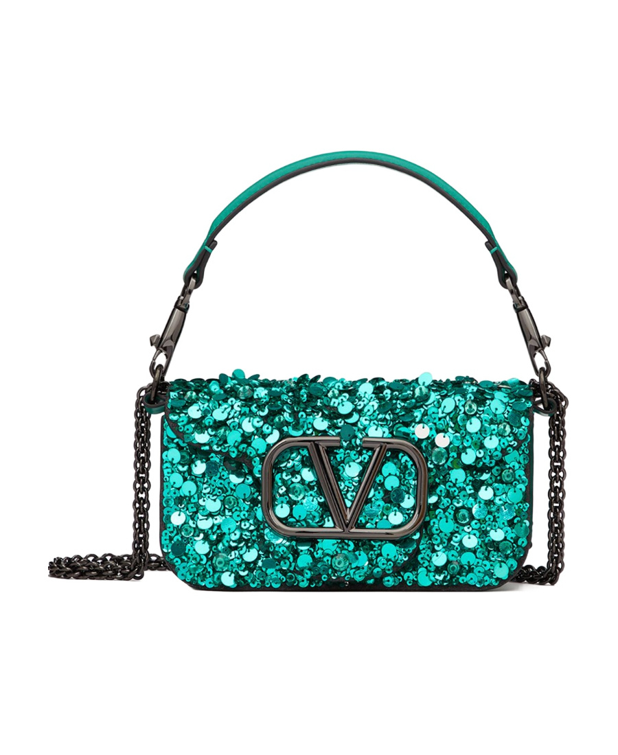 Valentino Small Locò Shoulder Bag With 3d Embroidery In Green