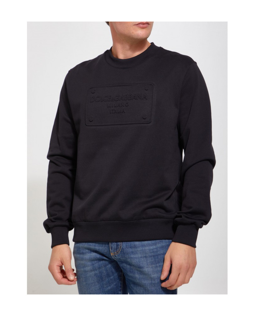Dolce & Gabbana Logo-embossed Crew-neck Sweatshirt In Black