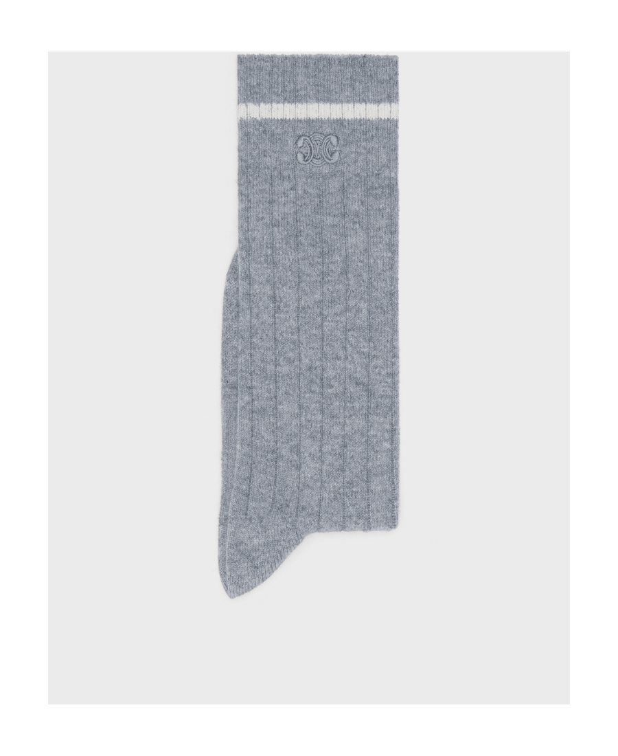 Celine Logo Rib Socks In Gray