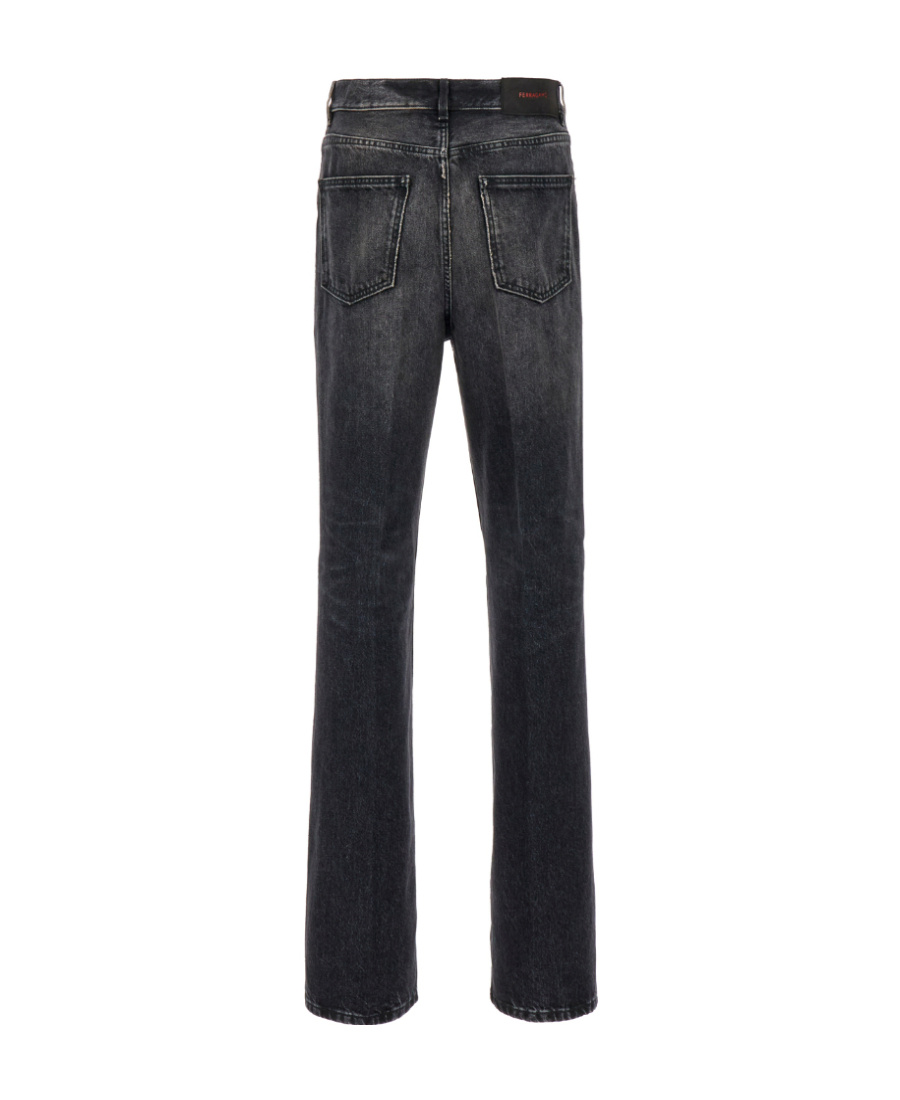 Ferragamo Faded Stonewashed Denim Jeans With Belt Loops In Black