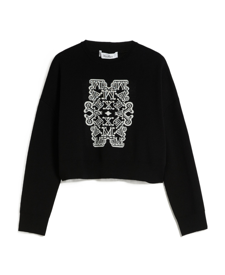 Max Mara Graphic-print Virgin Wool Jumper In Black
