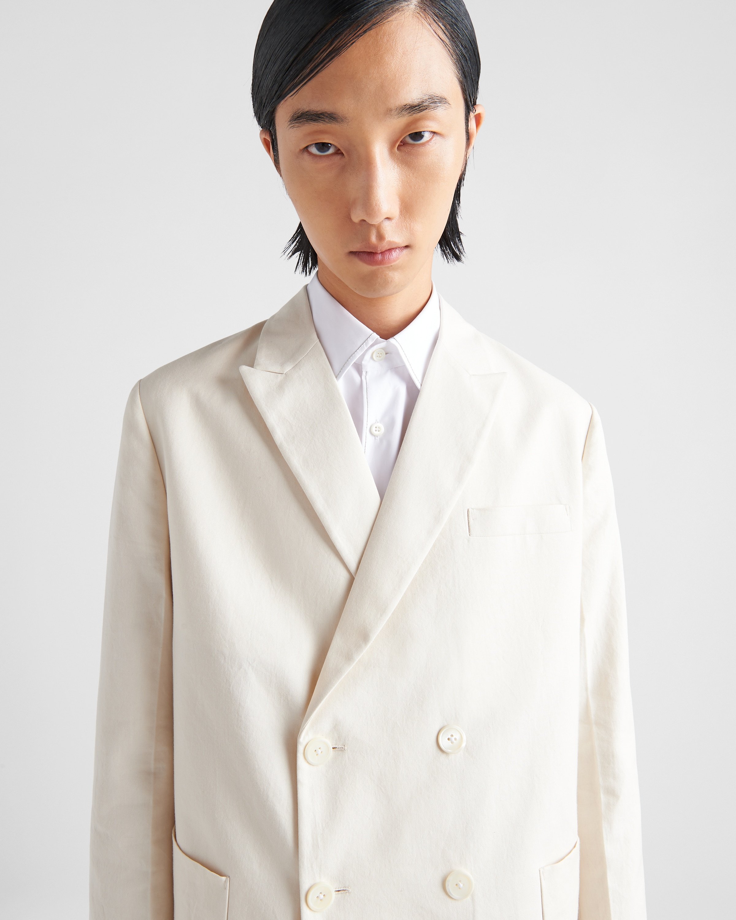 Prada Double-breasted Cotton Jacket In Nude