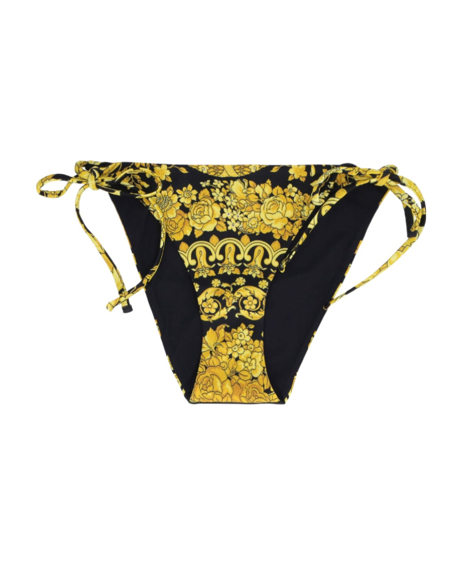 Versace Rose Print Bikini Bottoms In Black