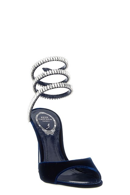 René Caovilla Spiral Velvet Sandals Embellished Straps In Black