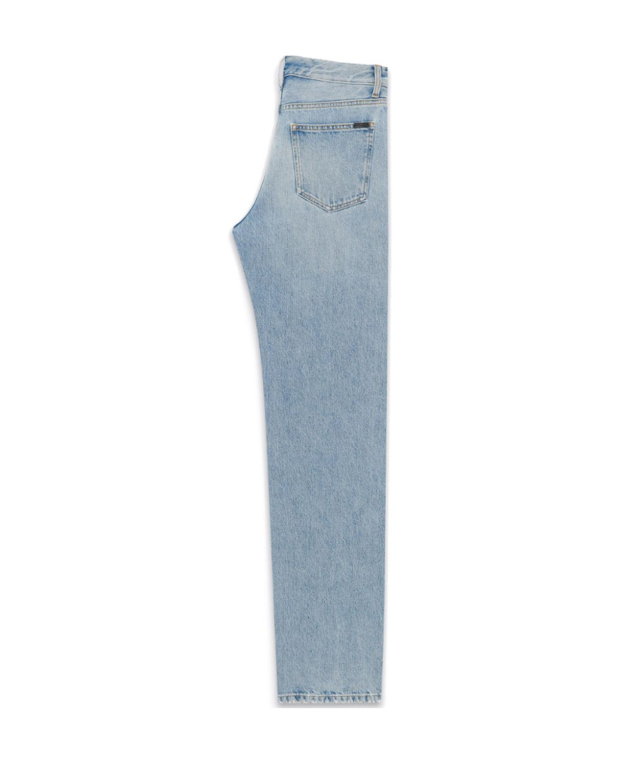Saint Laurent Washed Straight Leg Jeans In Blue