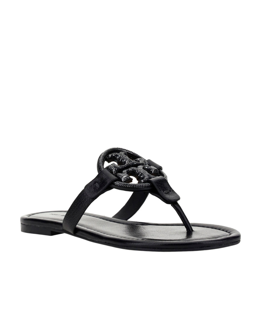 Tory Burch Miller Pave Logo Thong Sandals In Black
