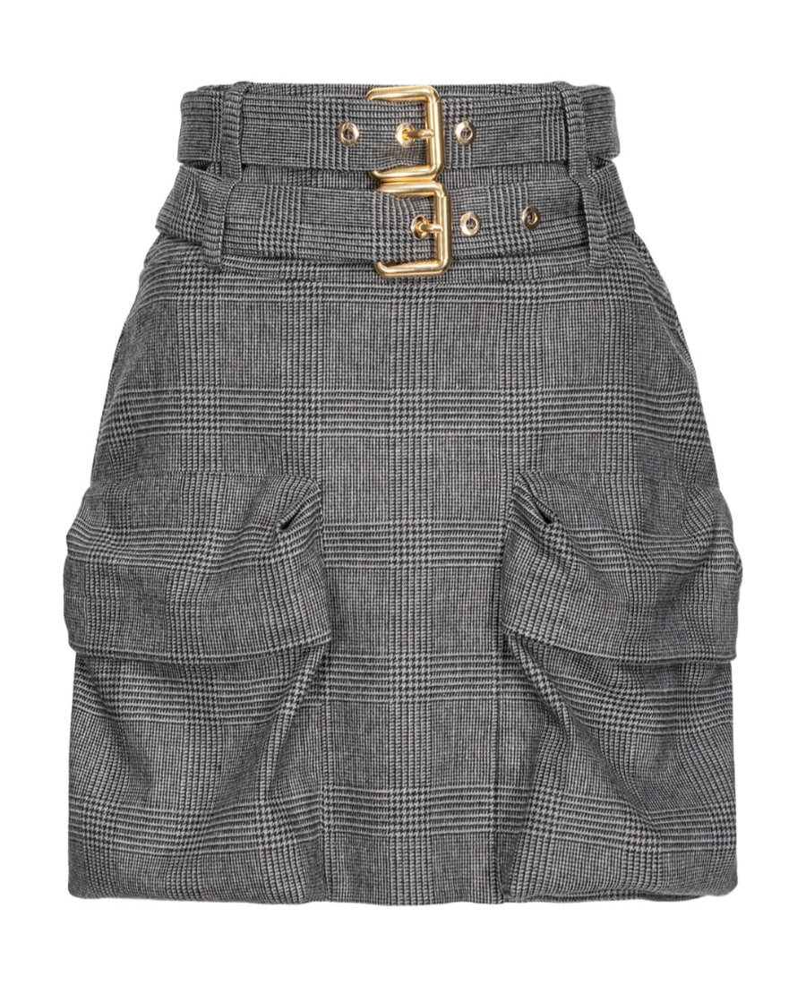 Pinko Houndstooth-pattern Cargo Skirt In Gray