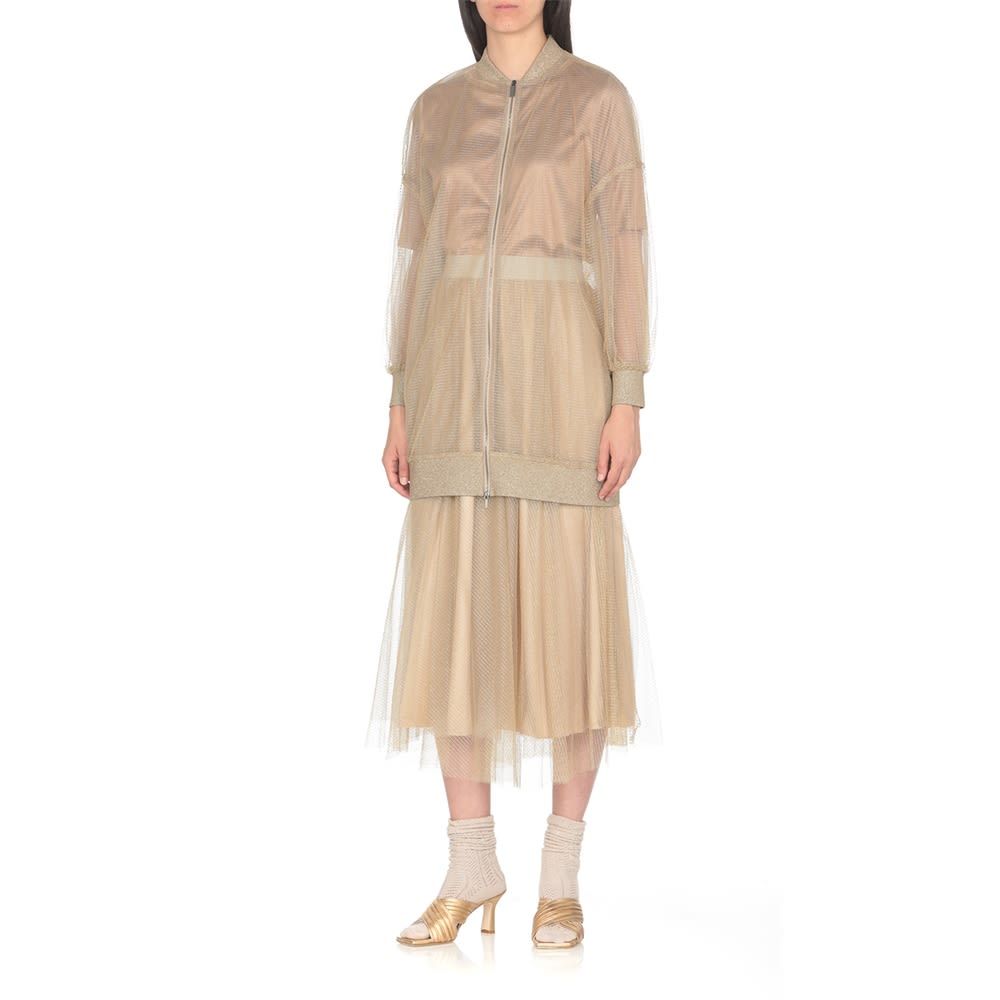 Fabiana Filippi Mesh Bomber Desing Top With Lurex Cuffs In Green