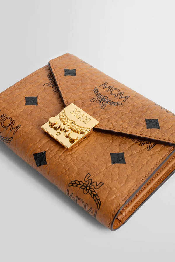 Mcm Logo Printed Wallet In Brown