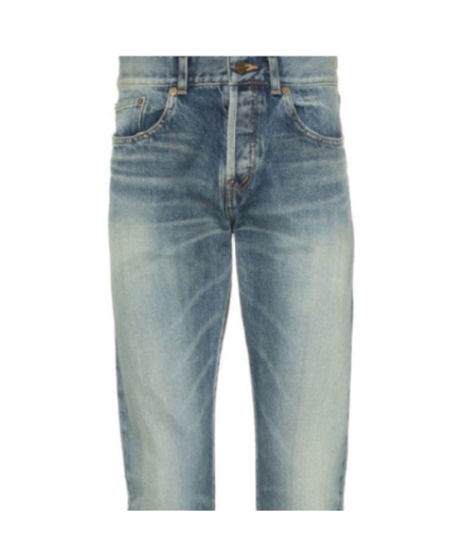 Saint Laurent Headscarf Decorative Jeans In Gray