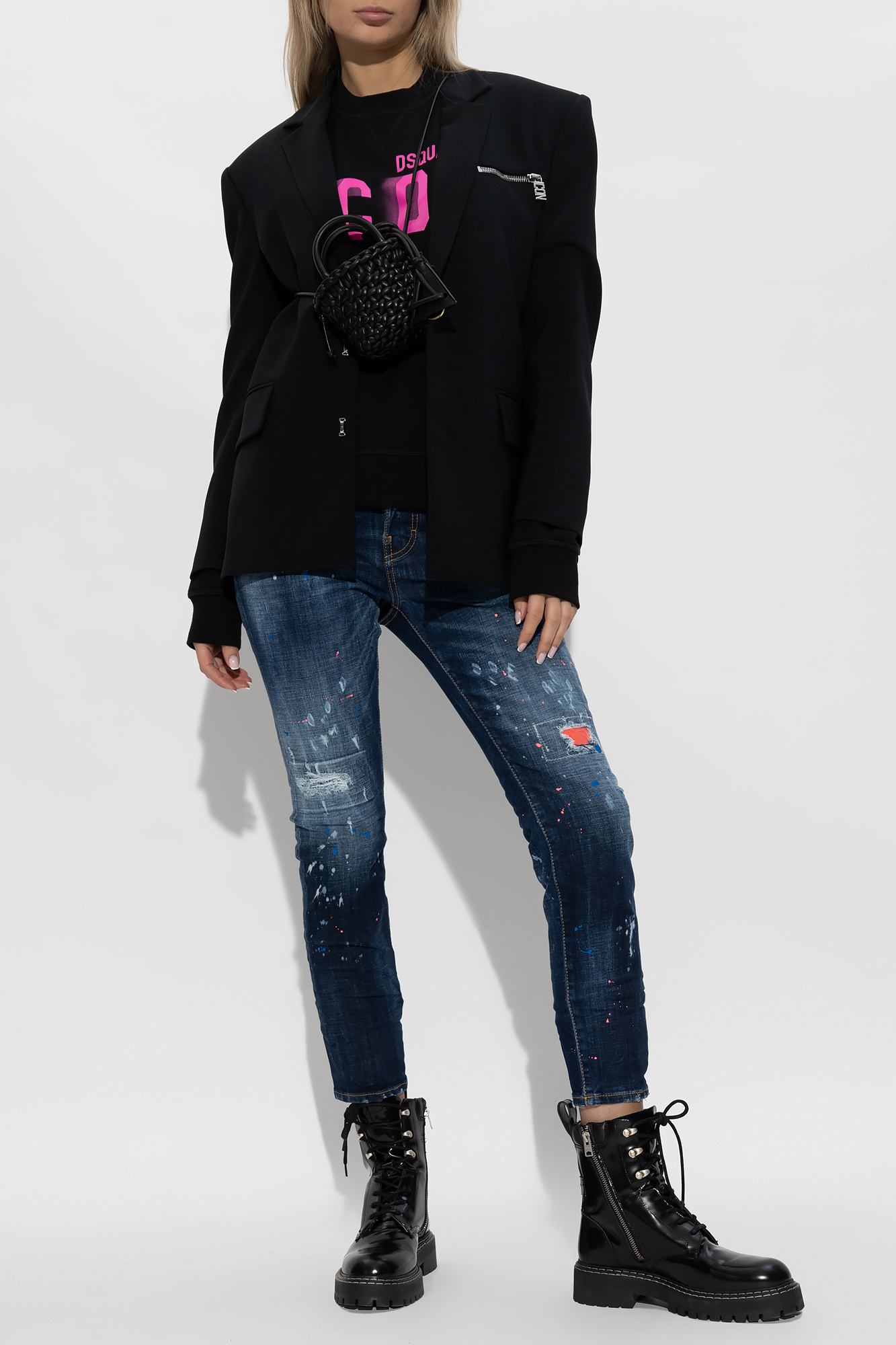 Dsquared2 Paint Splatter Distressed Skinny Jeans In Blue