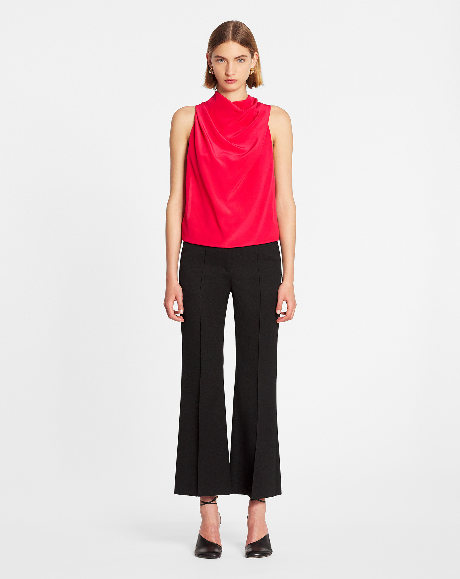 Lanvin Draped Sleeveless Silk Top In Red