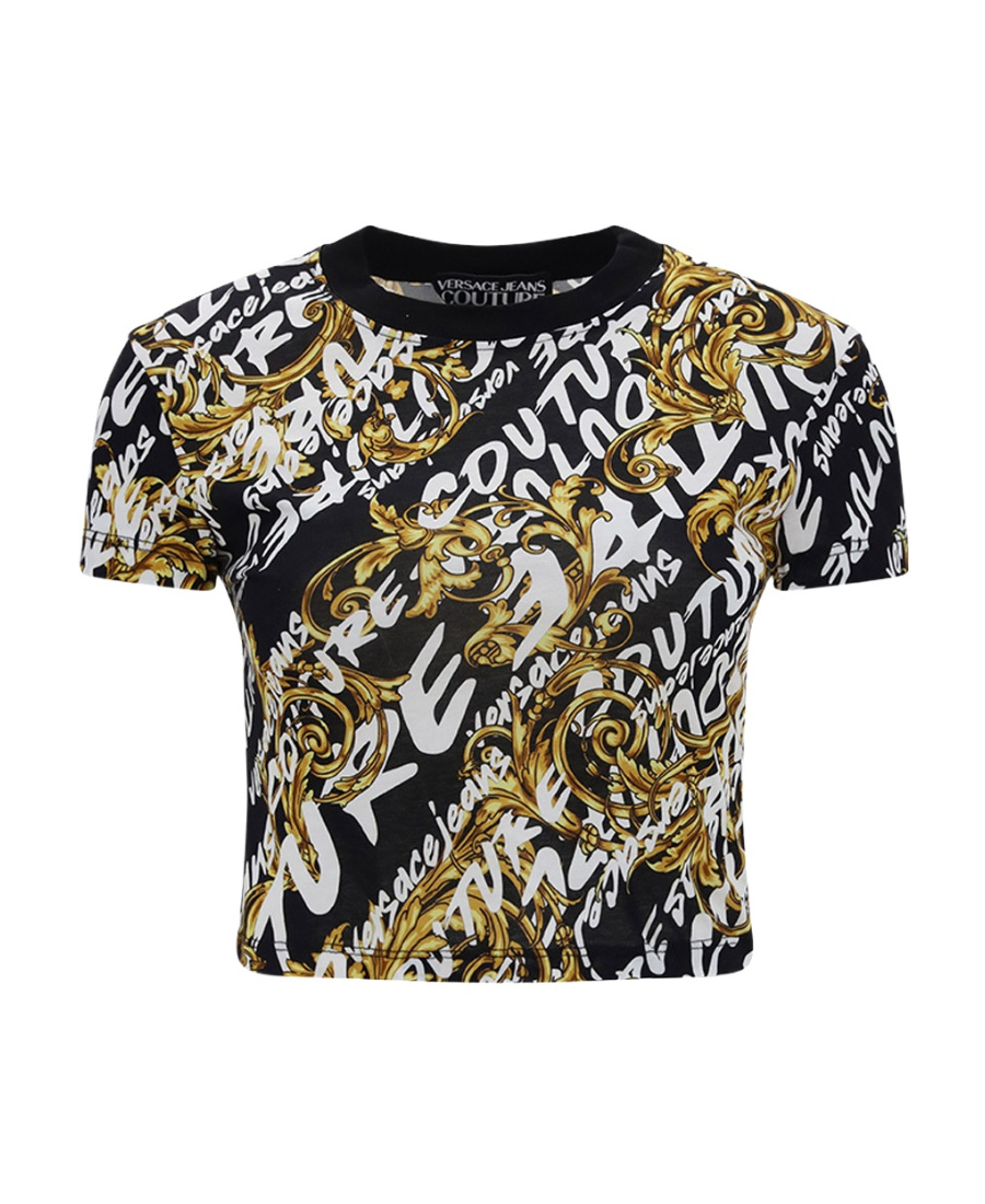 Versace Jeans Garland-print Cropped T-shirt In Multi